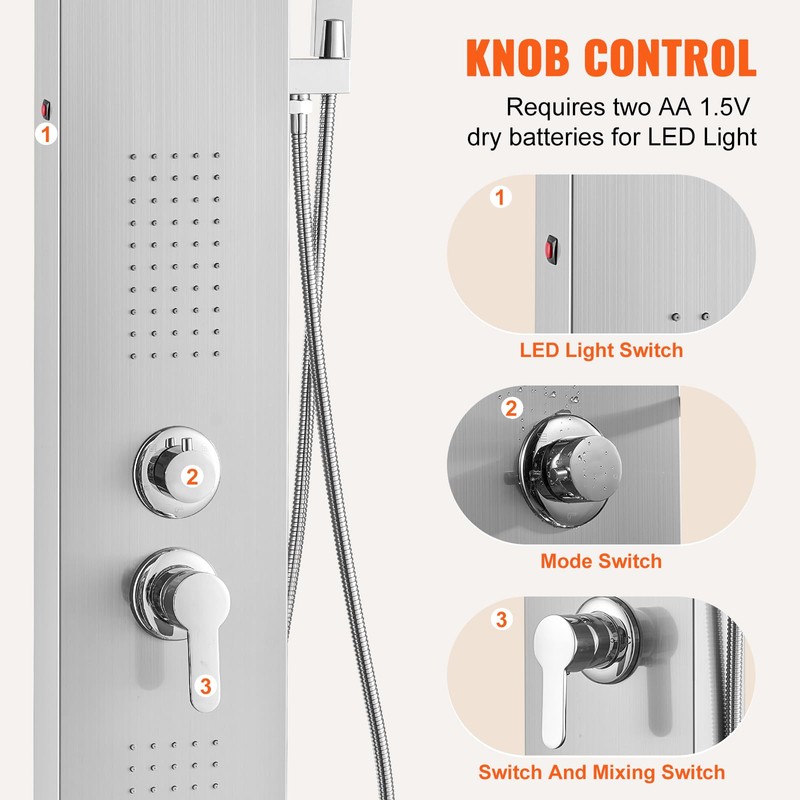 VEVOR Shower Panel System, 5 Shower Modes, LED Shower Panel