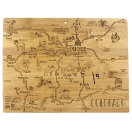 Totally Bamboo Destination Colorado State Shaped Serving and Cutting Board, Includes Hang Tie for Wall Display