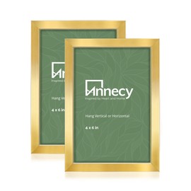 Annecy 4x6 Picture Frame Gold（2 Pack）, 4 x 6 Picture Frame for Wall or Desktop Decoration, Classic Black Minimalist Style Suitable for Decorating Houses, Offices, Hotels