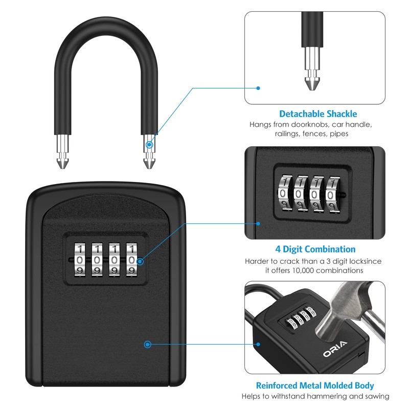 AMIR Key Lock Box, [2 Pack] Wall Mounted Key Safe