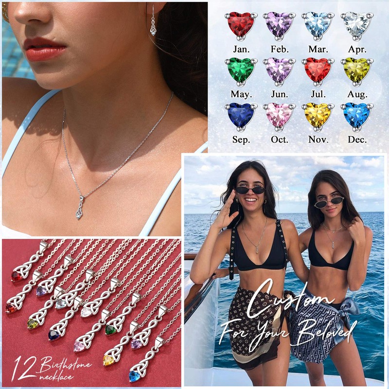 FaithHeart S925 Celtic Knot Necklace Women Birthstone Pendant Necklaces Sterling