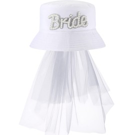 Coume Bride Bucket Hat for Bachelorette Party Bachelorette White Bucket Hat with Detachable Veil for Bridal Shower Bride to Be Gift Head Accessory Engagement Party
