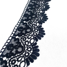 Heyiwell 3Yard Black Inelastic Hollow Out Floral Embroidered Lace Edge Trim Ribbon for Sew Clothes Dress Wedding Party Curtain Tablecloth Decor 10cm(4" Inch)
