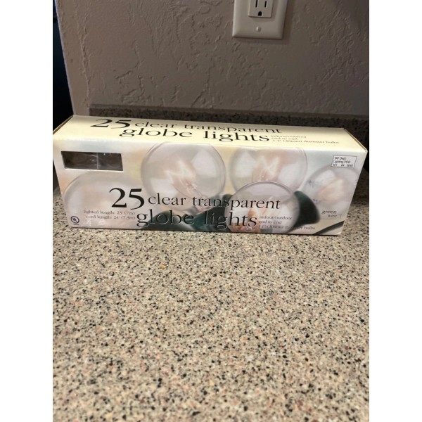 Unbranded 25 STRAND GREEN WIRE CLEAR TRANSPARENT GLOBE LIGHTS