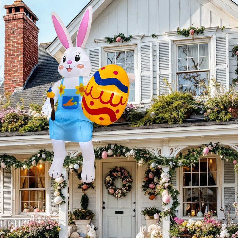 OurWarm 8FT Easter Inflatables Outdoor Decorations, Sitting Bunny with Eggs