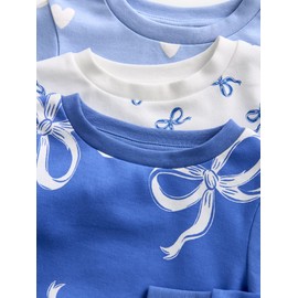 NEXT Stampy Pyjamas Pack of 3, Blue/Cream Bow
