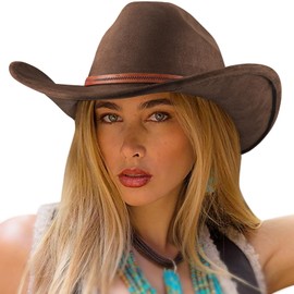 DRESHOW Cowboy Hat for Women and Men Cattleman Western Cowboy Cowgirl Hats Outdoor Wide Brim with Belt Buckle Unisex Rolled up Caps