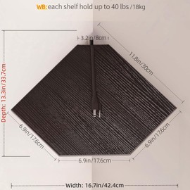 JJL Corner Shelves, 12 Inch Corner Shelf Wall Mounted with Wire Hole, 4 Tier 13.3 Inch Deep Wooden Corner Hanging Shelving for Wall Storage, for Speaker, Cable Box, Black