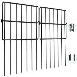 Getlay 22 Pack Animal Barrier Fences, 1.5" Gap No Digging Garden Fence Panels, Metals Black Deterrent Fence for Dogs Rabbits, Decorative Fence for Outdoor Landscape Patio Total 22 ft(L)×16 in(H)