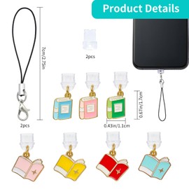 WEWAYSMILE 7Pcs Dust Plug Charm Type C with Alloy Enamel Book Pendants USB C Dust Plug Cute Cell Phone Charms for Most Type C Phone,Laptop,Readers Device