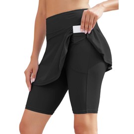 WOWENY Swimwear Women's Tummy Control Sports Skirt Swimming Skirt Beach with Inner Briefs Quick Drying Water Sports Swimming Shorts, 1-Black