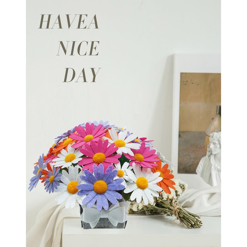 BAZIMADIY Felt Flower Art Craft Kit,DIY Felt Daisy Bouquet Kit,