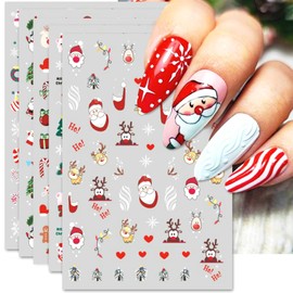 IDDFEVE Christmas Nail Art Stickers, Pegatinas Uñas Navidad - Self-Adhesive Santa Hat Elk Snowflake Tree Design for Manicure DIY Holiday Nail Decals Decorations (6 Sheets)