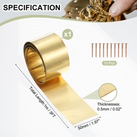 YELARXI Brass Sheet Roll Metal Film Brass Foil Plate, 0.5 x 50 x 1000mm 28 Gauge(0.5mm) Thickness Fit for DIY Crafts Electrical Repair - Cylinder(1 Pack, Brassy)