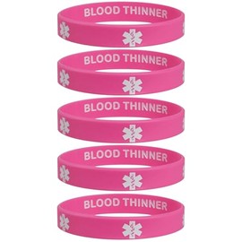 Blood THINNER Medical Alert ID Privacy Enhanced Silicone Bracelets Pink 5 Pack