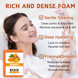 Natural Turmeric Soap Bar for Face & Body - Lemon Turmeric Ko-jic A-cid Soap -Turmeric Soap for Da-rk Sp-ots - Handmade Soap Bar For Women,Mens Bar Soap Bath -Gentle Cleansing & Hydrating,Smooth Skin