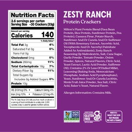 Milton's Protein Crackers, Zesty Ranch - 10g of Plant-Based Protein Per Serving, Gluten Free, Non-GMO Project Verified, Vegetarian-Friendly, Zero Grams Added Sugar Per Serving, 4.25 Oz, Pack of 2