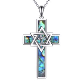 YFN Sterling Silver Star of David Cross Tree of Life Pendant Necklace Jewish Judeo Christian Religious Jewelry for Women Men (Star of David Tree)