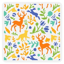 Forest Pattern Wall Stencil Template 11.8 x 11.8 Inch Reusable Plastic Forest Animal Stencil for Painting on Wood Wall Floor Fabric Glass Furniture, DIY Home Decor or Craft Stencil