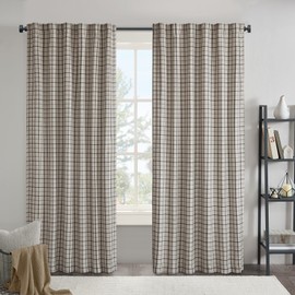 Madison Park Window Curtain for Living Room Thermal Insulated Fleece Lining, Cabin Plaid Curtain Room Darkening Window Drapes Bedroom, Anaheim, 1-Single Panel Pack, 50" x 84" Rod Pocket, Black