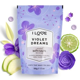 I Love Violet Dreams Scented Bath Salt, With 99% Naturally Derived Ingredients Including ACB Organic Water Bamboo, Lightly Fragranced Leaving Skin Feeling Silky & Smooth, Vegan Friendly - 500 g