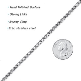 FOSIR Mens Chain Necklaces, 5mm Stainless Steel Rolo Chain Necklace for Men and Women, Silver Tone Box Chains for Men, 22 Inch