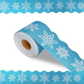 65 Feet Winter Snowflake Bulletin Board Borders, Shine Scalloped Borders Bulletin Board Border Decorative,Snowflake Rolled Border Trim，for Classroom Decoration Strips Chalkboard Wall Decor