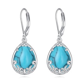 HOPEEZZ Filigree Turquoise Earrings for Women Sterling Silver Turquoise Leverback Earrings Turquoise Jewlery Gift for Women (turquoise)