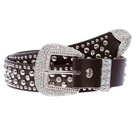 Western Rhinestone & Studded Leather Belt, Brown | s/m-31" (28"-30" waist)