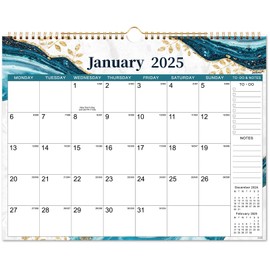 2025 Calendar - Wall Calendar 2025 from January 2025 to December 2025, Month to View Calendar, Twin-Wire Binding, Hanging Hook - Blue and Green, 37.6 x 29 cm