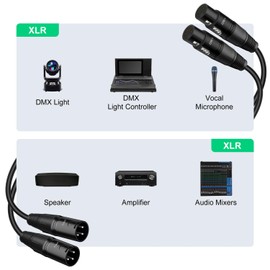 J&D XLR Male 3 Pin to XLR Female 5 Pin Cable, 2-Pack DMX 512 Turnaround DMX Stage Cable XLR 3 Pin Male to DMX 5 Pin Female, 30 cm