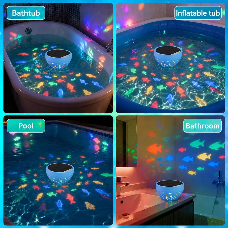 Waterproof Bathtub Light for Kids, Solar Powered Fish Bath Lights