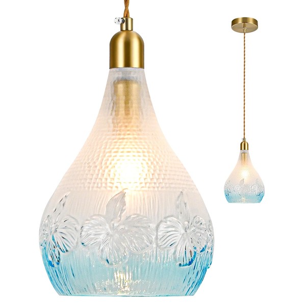 Alrryo Pendant Light with Embossed Flower Glass Shade and Adjustable
