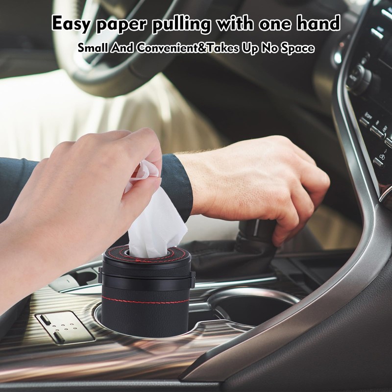 2 Pcs Car Tissues Cylinder Leather Round Tissues Container Car