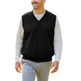 Akwa Men’s V-Neck Golf Vest Lightweight Waterproof Pullover Sweater Wind-Resistant Layer Made in USA Performance Outerwear Black