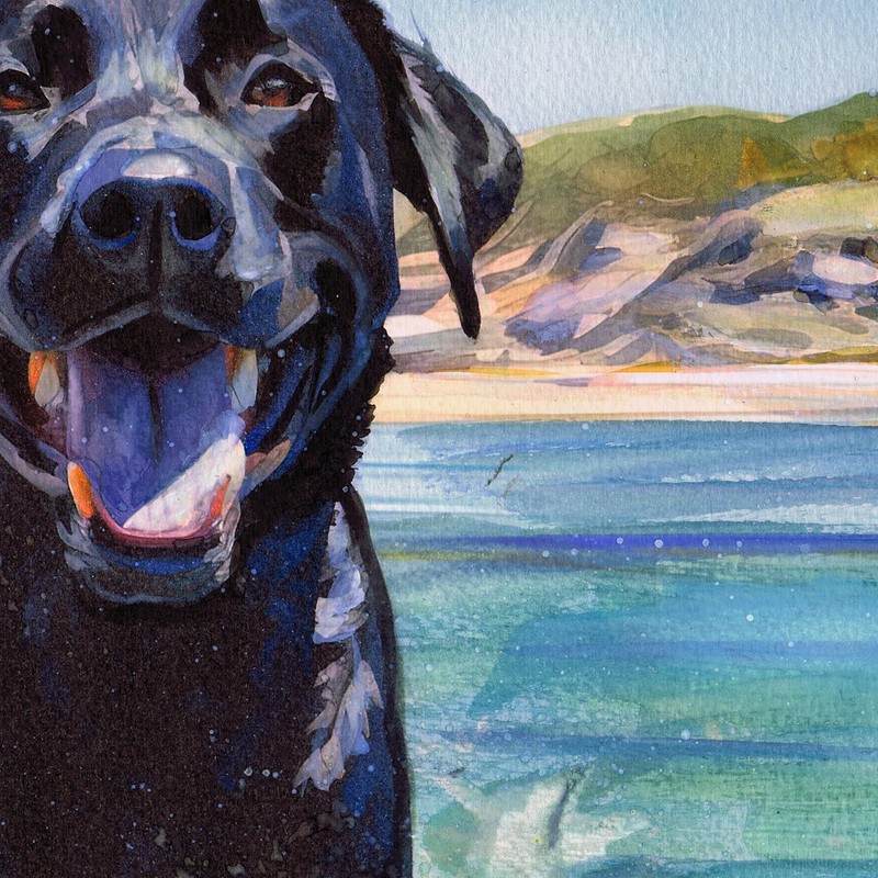 Black Labrador at Sea - Oscar Jetson Watercolour Artwork Print