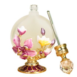Joyeee 30ml Glass Perfume Bottles Empty with Pink Magnolia, 1 Pack Vintage Antique Dropper Perfume Bottle, Portable Essential Oil Vial Scent Bottles, Girl Women Gift for Dresser Table Decor