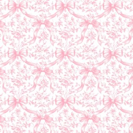 FYSUIMU Pink Bow Floral Peel and Stick Wallpaper Roll Coquette Pink Bowknot Flower Self-Adhesive Contact Paper Wall Decoration for Home Bedroom Bathroom Laundry Room, 17 in x 10 Ft