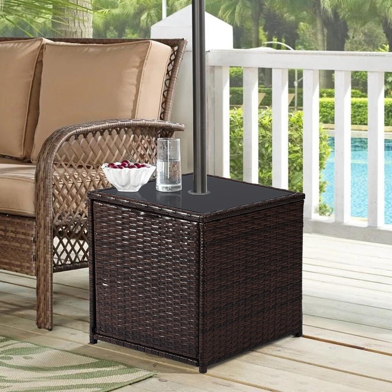 SUNNYPARK Outdoor Umbrella Side Table with 2 Weight Bags, 2-in-1
