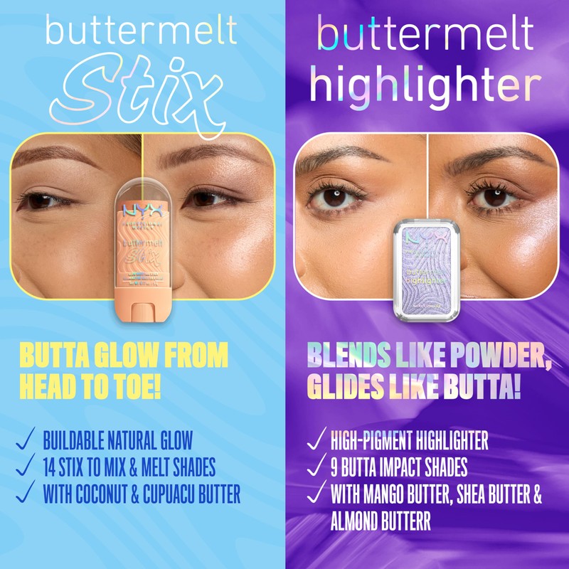 NYX Professional Makeup Highlighter, Buttermelt Stix, Glow Boosting Stix, up