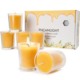 6 Pack Clear Cup Filled Beewaxs 12-Hour Beeswax Prayers Candle,Long Burn,Burn Clean and Smokeless to Dreading Church Spa Diner Holidays Party