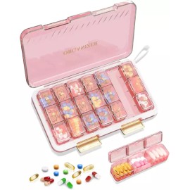 알약 정리함 하루 3회 대형 7일용 상자 휴대용 비타민 생선 기름 및 보충제 핑크 [Pink] Large 7-Day Pill Organizer for 3 Times Daily - Portable Box for Vitamins, Fish Oil, and Supplements [Pink]