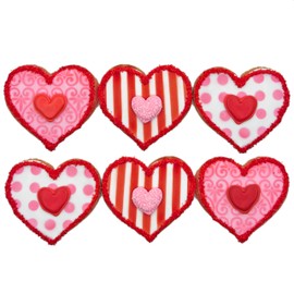 Valentine 6 Heart Cookies- Decorated Crunchy Shortbread Hearts Individually Wrapped With Bow by BakersDozenToGo