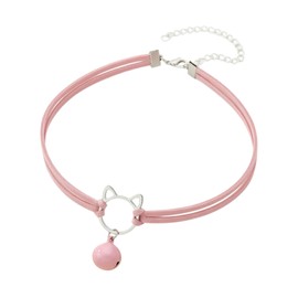 POYAMUSE Gothic Hollow Cat Choker Necklace for Women - Double Layer Velvet Choker with Bell Pendant - Pink&Silver