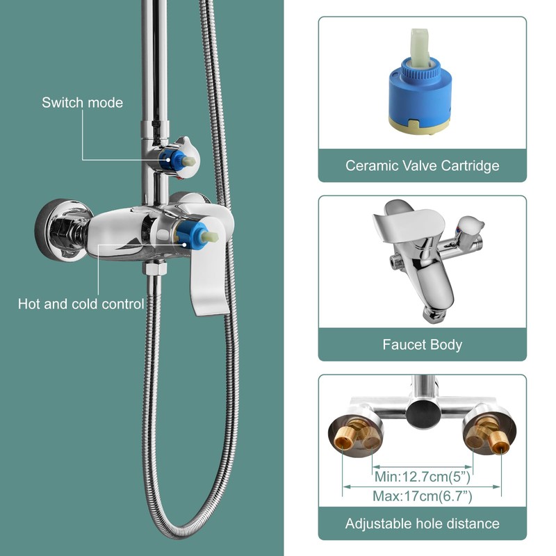 Polish Chrome Exposed Shower System 2 Functional Bathroom Shower Set