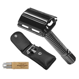 Safety Razor Butterfly Set 3-Piece Black Chrome in Leather Case with Blades - Now Only