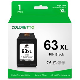 COLORETTO 63XL Ink Cartridges for HP Officejet 3830 4650 5212 5255 5258 Envy 4512 4516 4520 Deskjet 1112 2130 2132 3630 Printers as Replacement of HP 63 XL hp63 hp63xl hp Ink 63 (1 Black)
