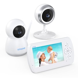 Baby Monitor with Video and Audio,SMONET 1080P Baby Monitor with 2 Cameras Remote Pan Tilt Feed Alarm Two-Way Talk Night Vision Crying Alarm
