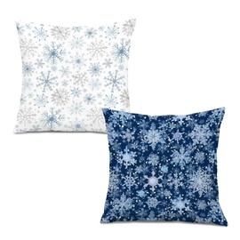 Winter Snowflake Throw Pillow Covers 18x18,Christmas Snowflake Decor,Blue and White Winter Holiday Decorative Pillow Covers for Home Bedroom Living Room,Set of 2