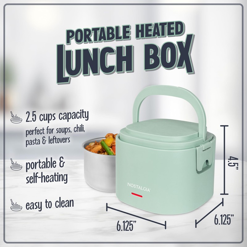 Nostalgia Portable 20-Ounce Electric Heated Lunch Box – Travel Size